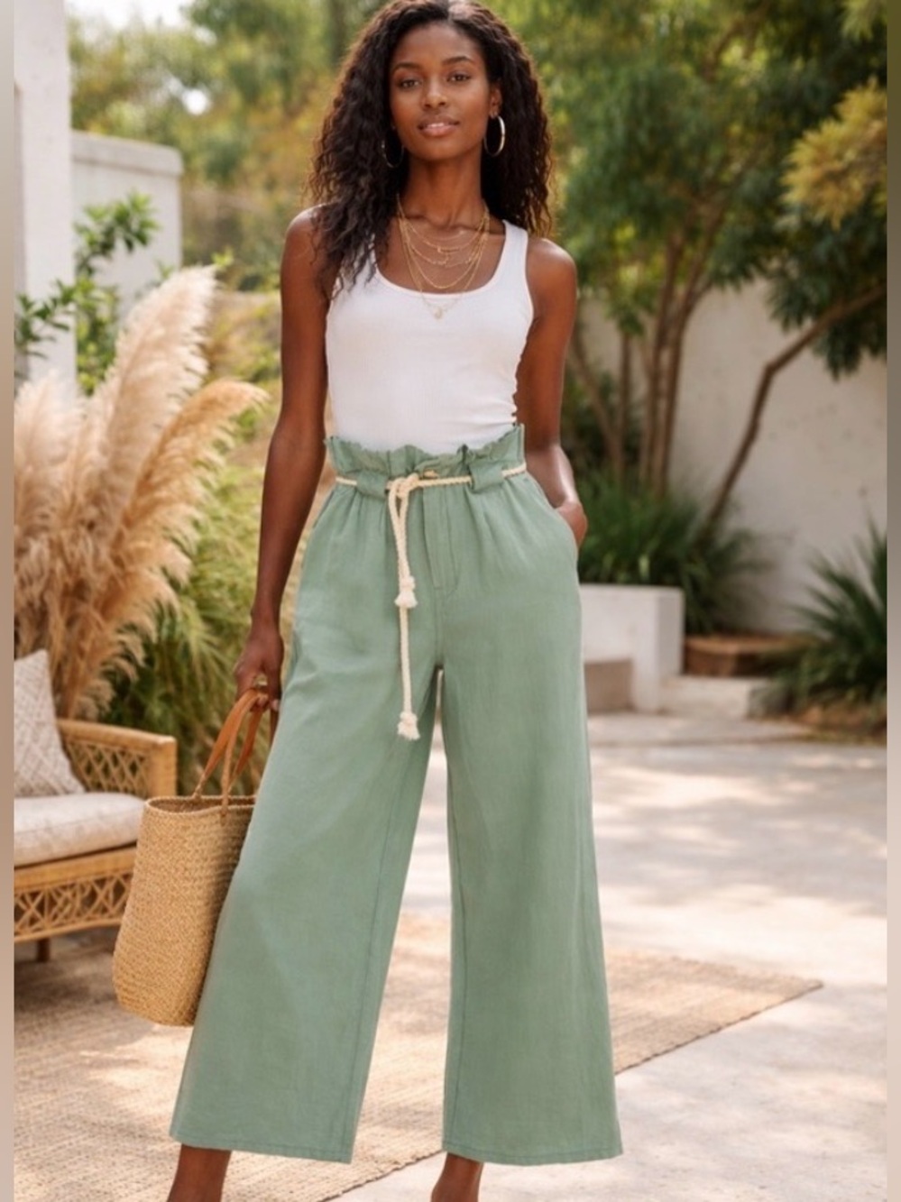 Driftwood Vicki Linen Blend Wide Leg Pants in Sage Green